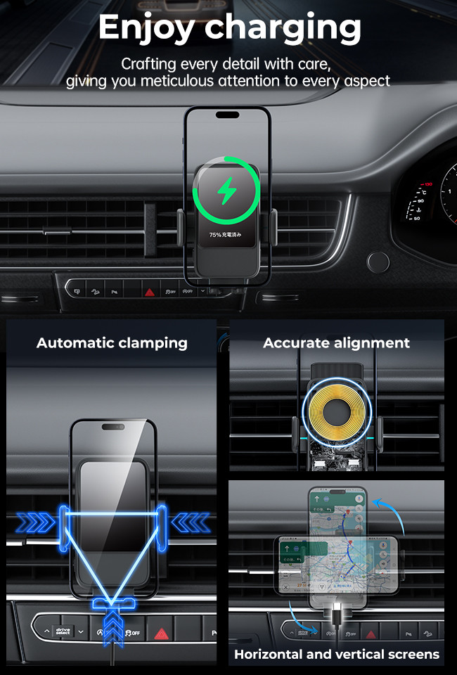 Automatic Calibration Wireless Car Phone Holder 15w Fast Charging And Heat Dissipation