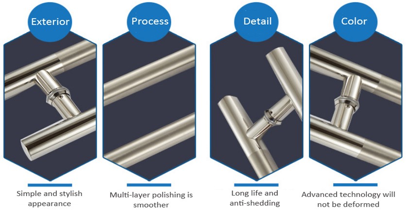 Stainless Steel Pull Handle for Hotel Office Apartment Doors Windows 200*200*19*1.0mm