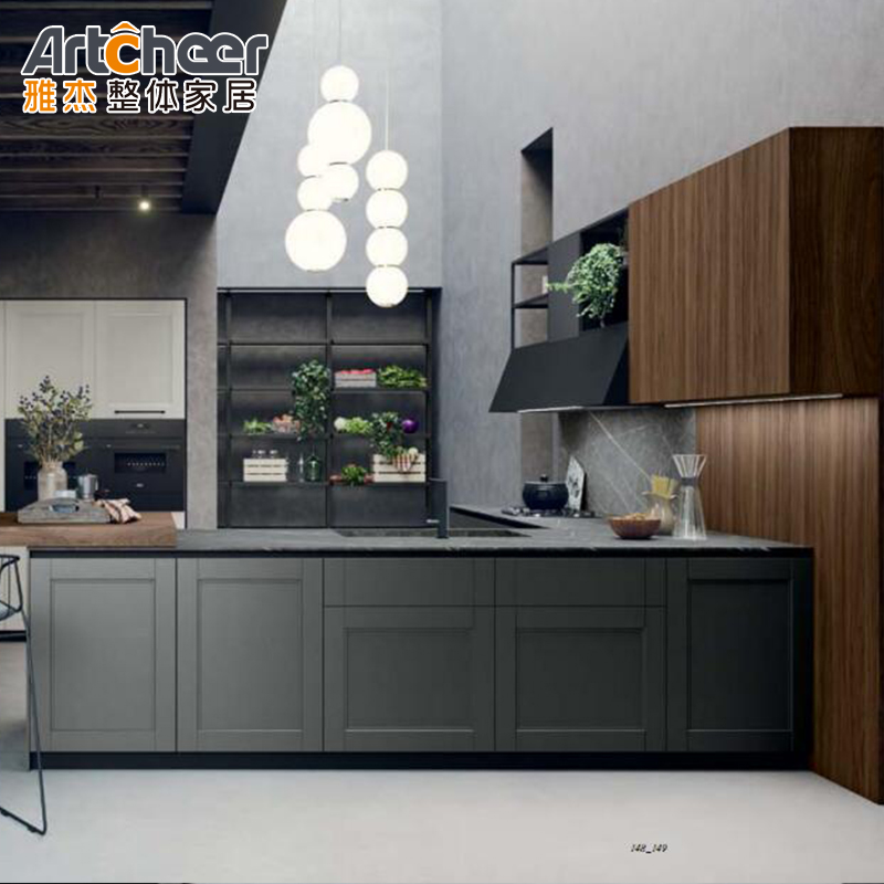 Full Joinery Solid Wood Design Shaker Kitchen Cabinets in Walnut Wood Color for Durability