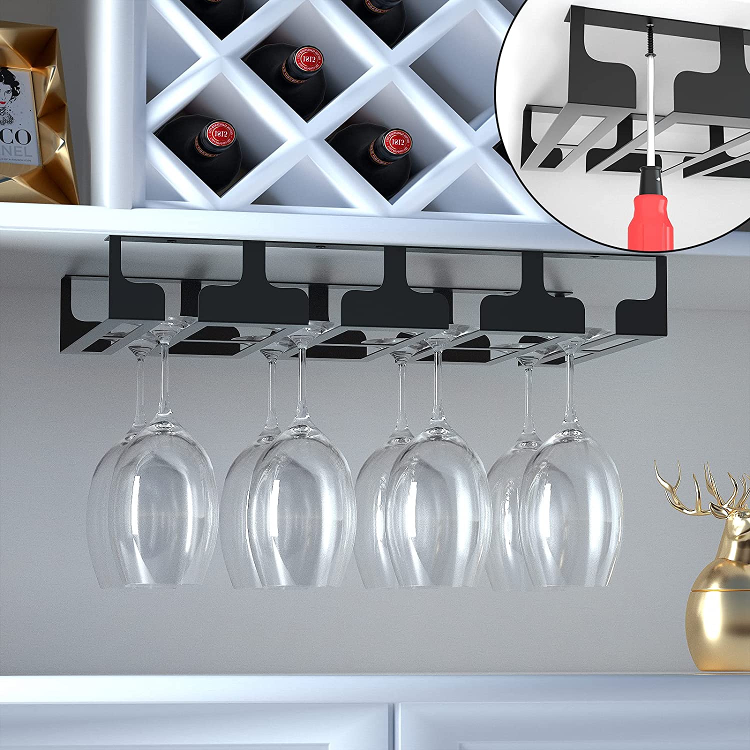Efficiently Store Your Wine Glasses with Under Shelf Cabinet Steel 16.5 Inch Rack