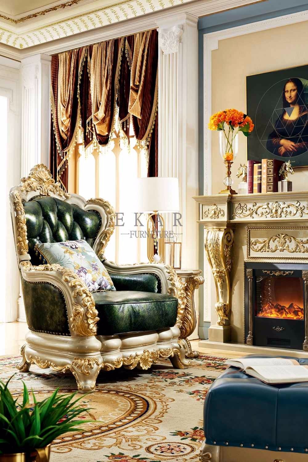 Wooden Frame Solid Wood Luxury Classic European Sofa Set