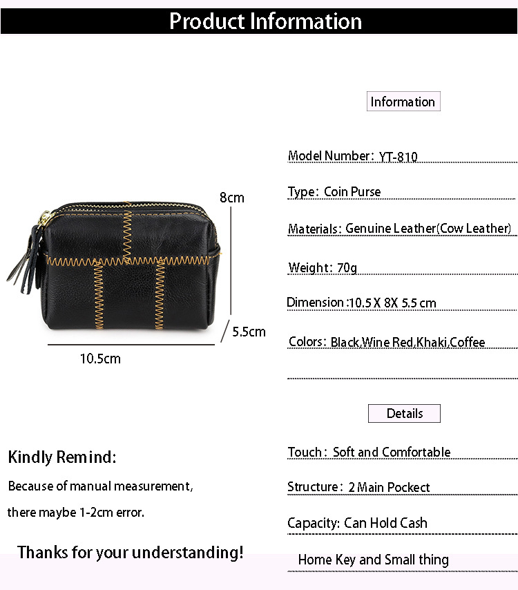 Zipper Hasp Closure Small Women's Genuine Leather Keychain Pouch with Creative Purse