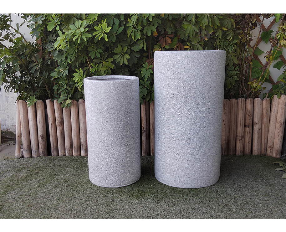 Size 1 30*30*60cm Marble Grey Cylinder-shaped Fiber Stone Flower Pot for Garden Decor