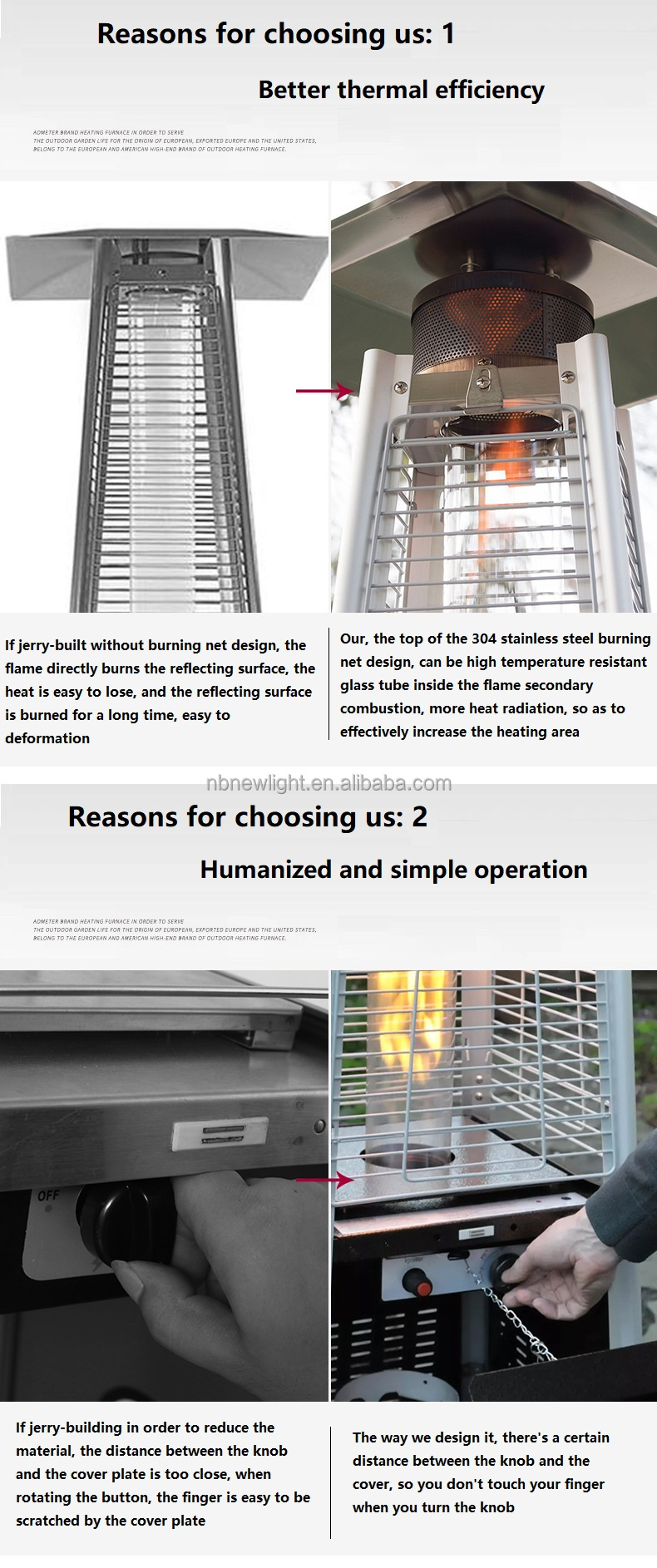 Style Glass Tube Outdoor Gas Heater with Stainless Steel Construction and Propane Fuel