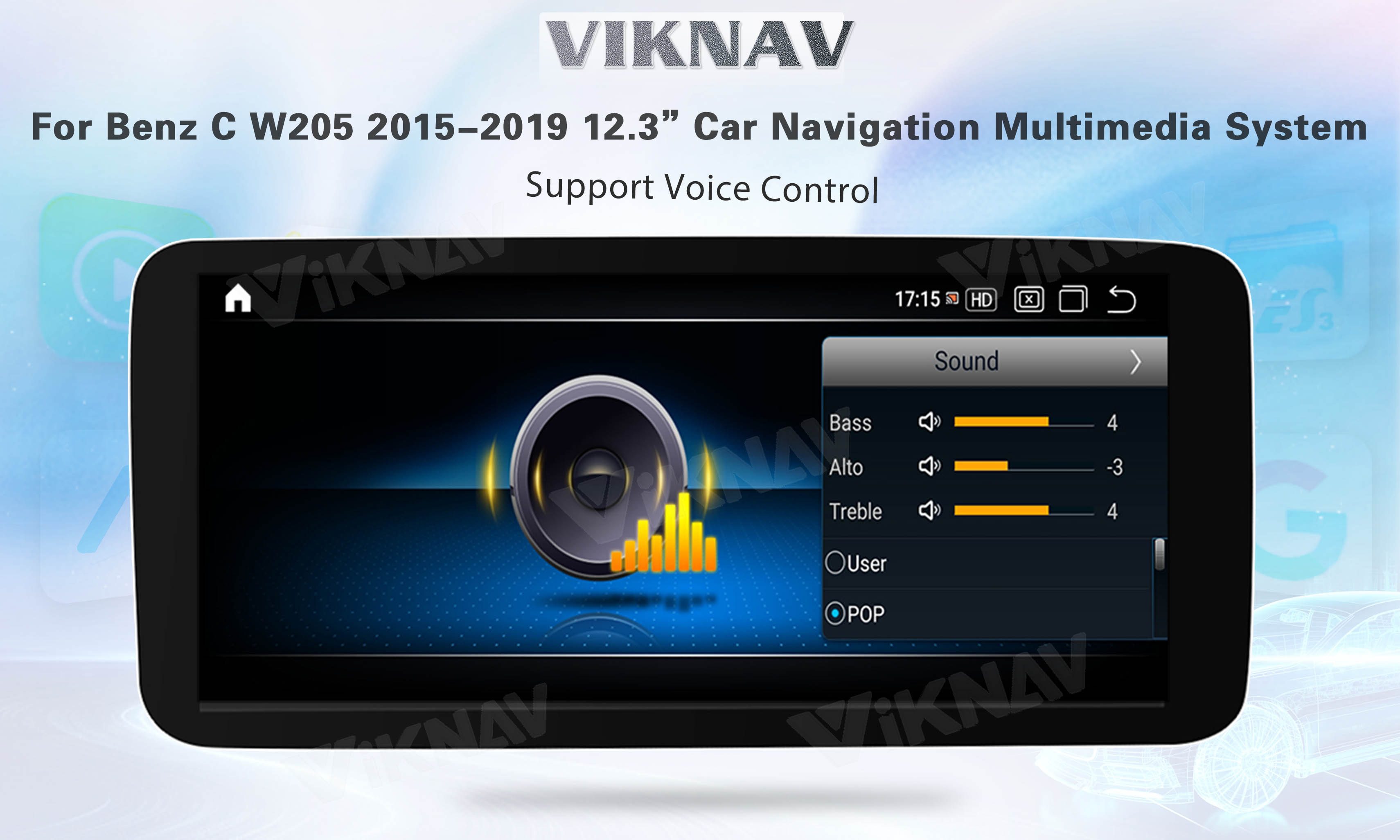 Viknav 12.3 Inch Android Car For Mercedes Benz C W205 GLC X253 V W447 X 2015-2019 With Screen Player GPS 2Din (NTG5.0)