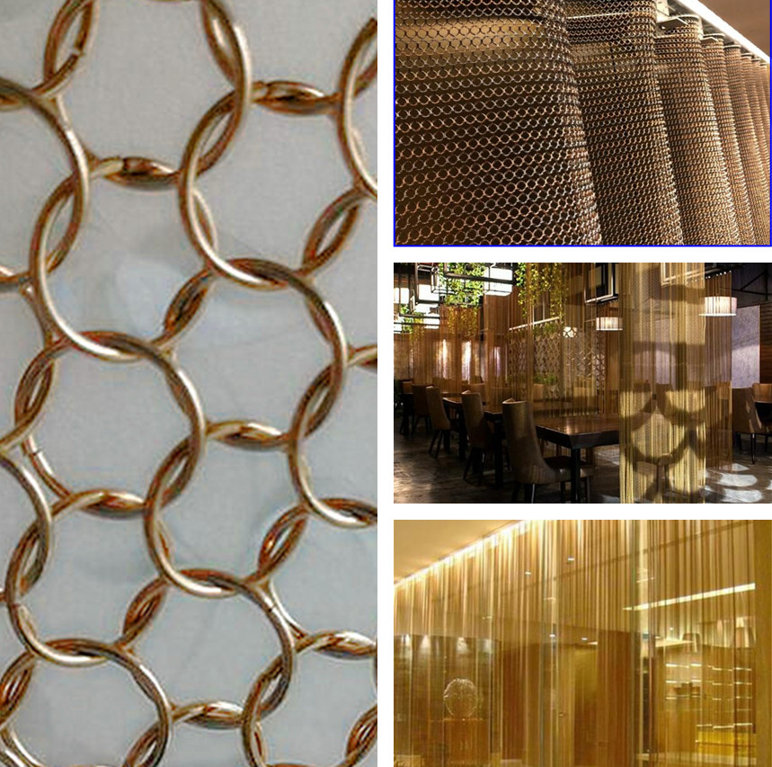 Brass Ring Mesh Curtain For Halls Space Divider 1.5 x 15 mm