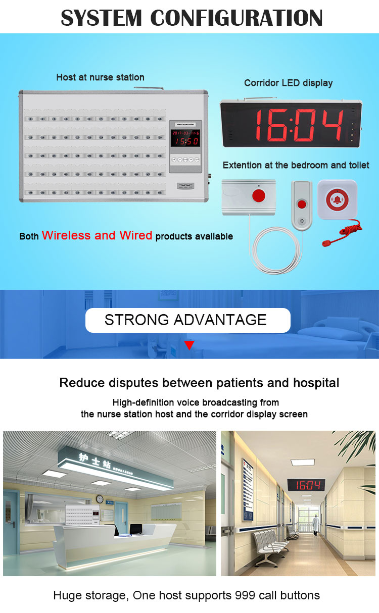 Easy installing advanced long distance wired medical device smart emergency nurse pager system