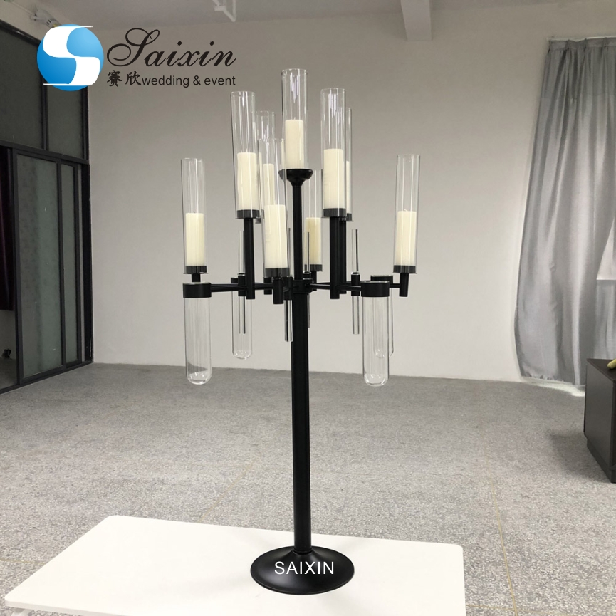 Modern Silver Gold Black Metal And Crystal Candelabra Glass Candle Holder 90CM