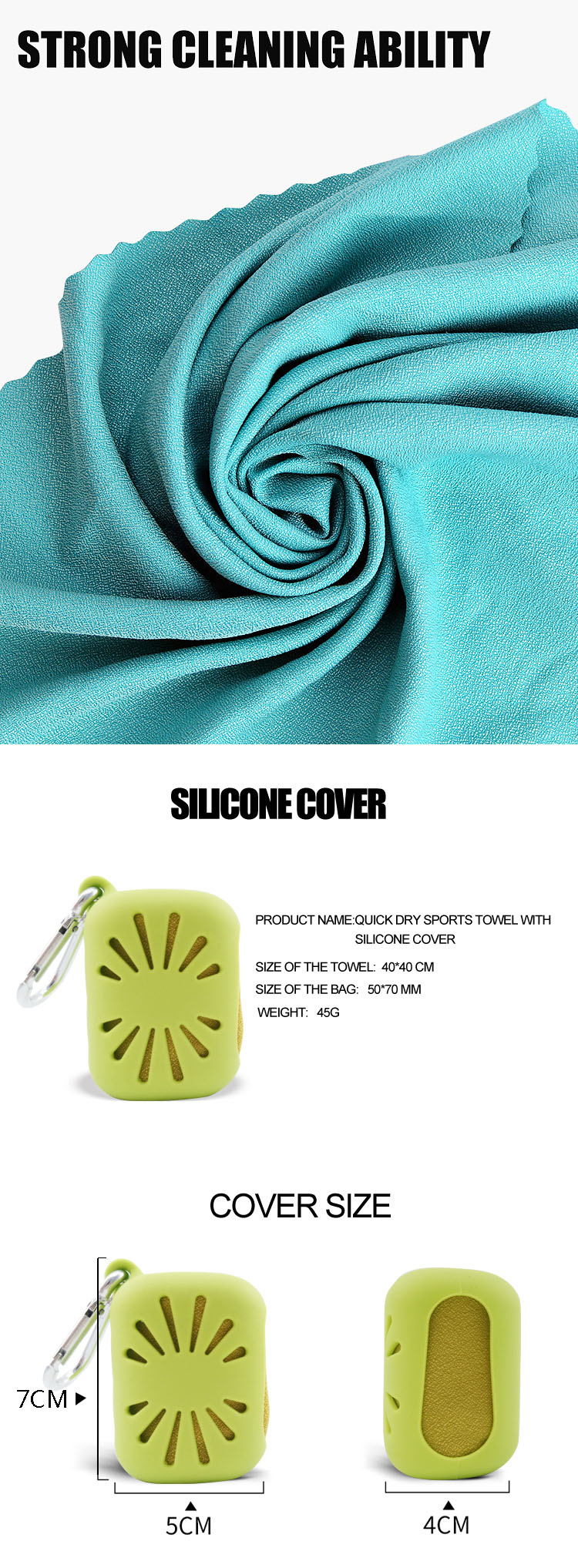 Antibacterial Microfiber Quick Dry Towel with Silicone Cap