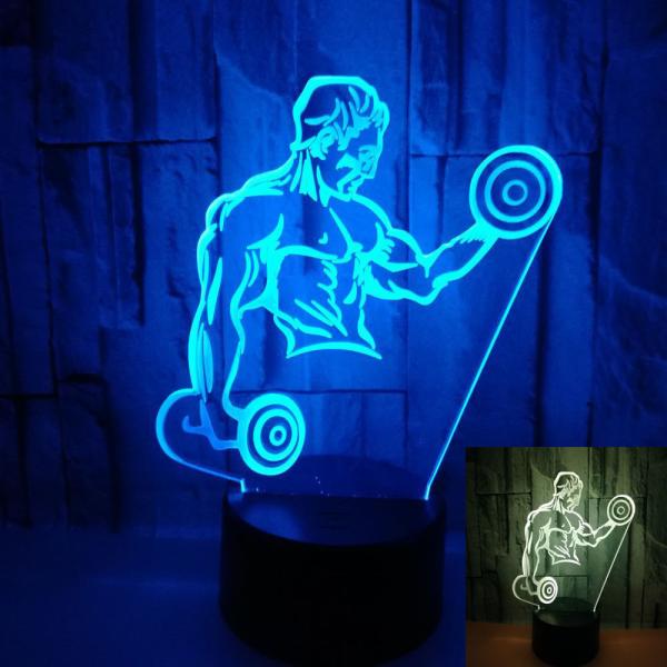 Hot sale muscle man 3D LED night light for kids boys Dumbbell fitness control
