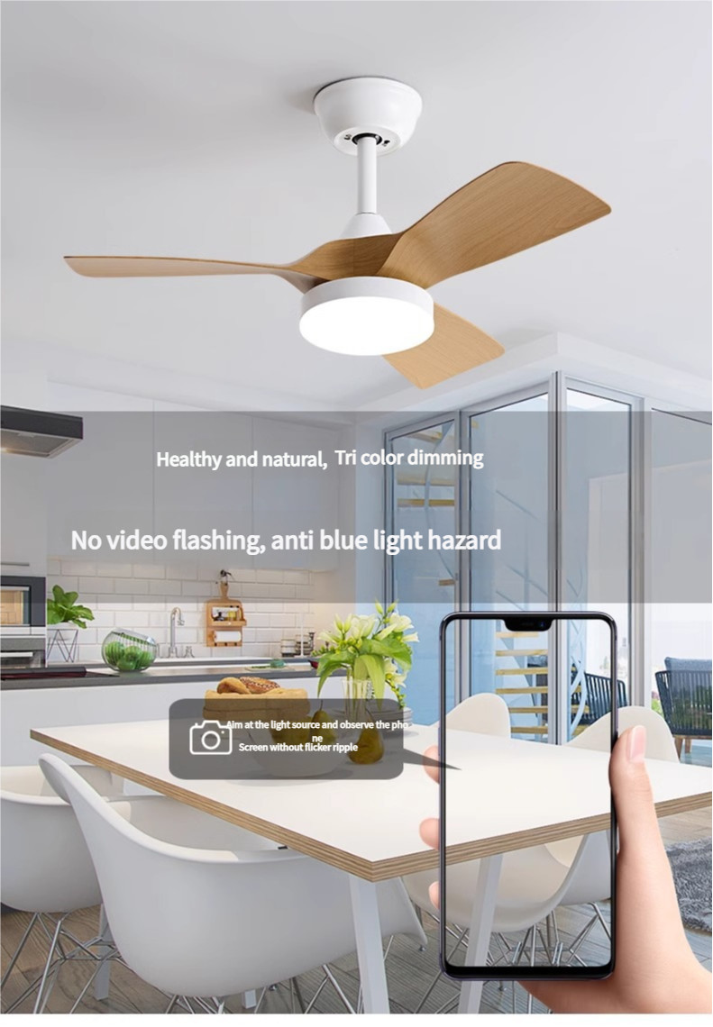 32 Inch Simple Frequency Wooden Blade Ceiling Fan Conversion Nordic Home Fan Light