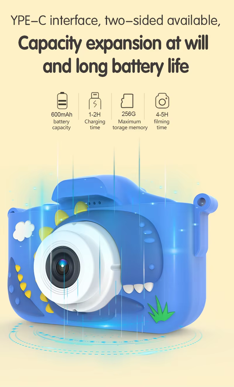 3-12 Years Old Dinosaur Children Camera X13S with Protective Silicone Cover and Pictures on TFT 2.0inch Screen Size