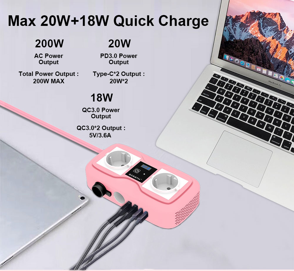 Modified Sine Wave 200 Watt Car Inverter 12V DC To AC 240V With 2 USB Charging Ports