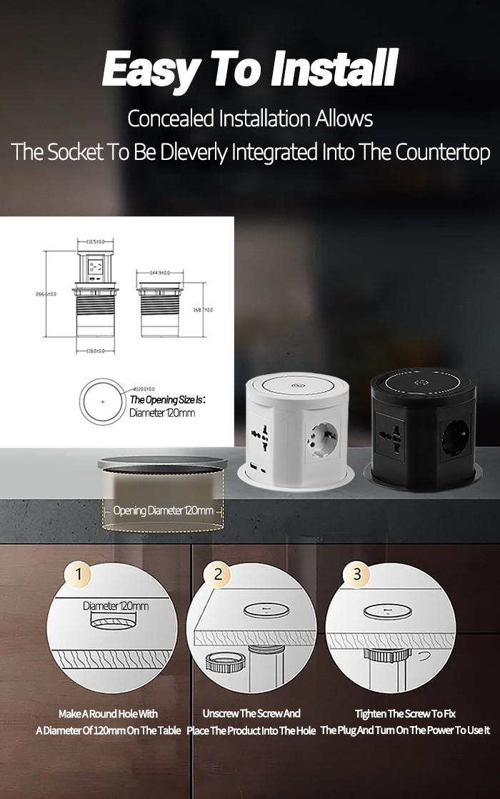 Electric Pop-Up Tower Kitchen Desktop Speaker Socket with Wireless USB-C for Smart Homes