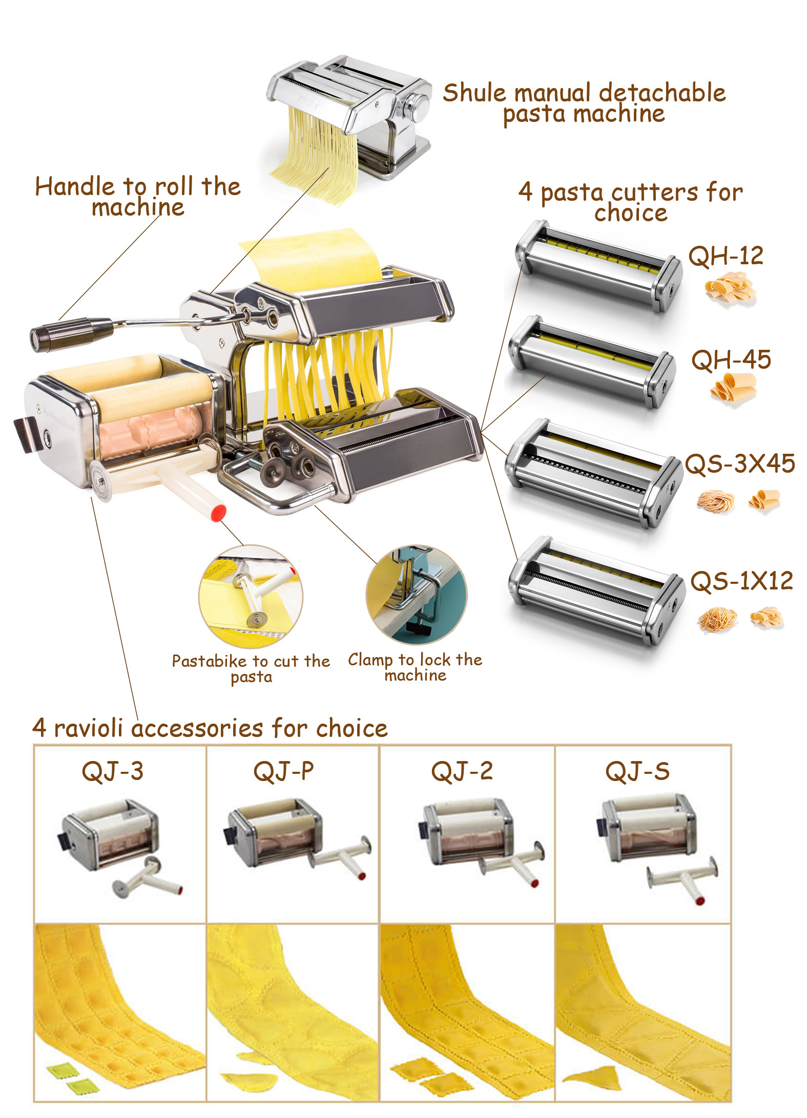 4 In 1 Manual Pasta Maker Machine Including Spaghetti Fetuccini Angel Hair Ravioli