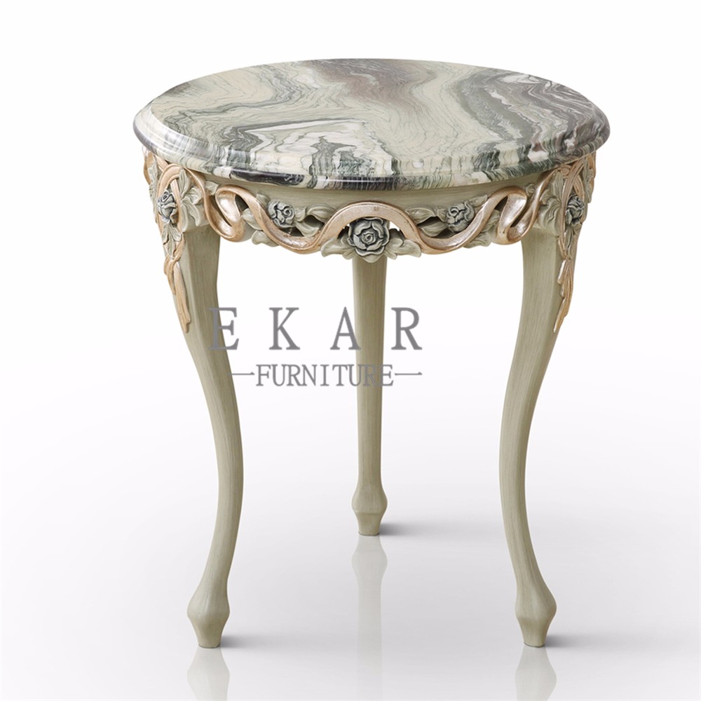 Corner Carved Wood Marble Top Coffee Antique End Table For Sofa