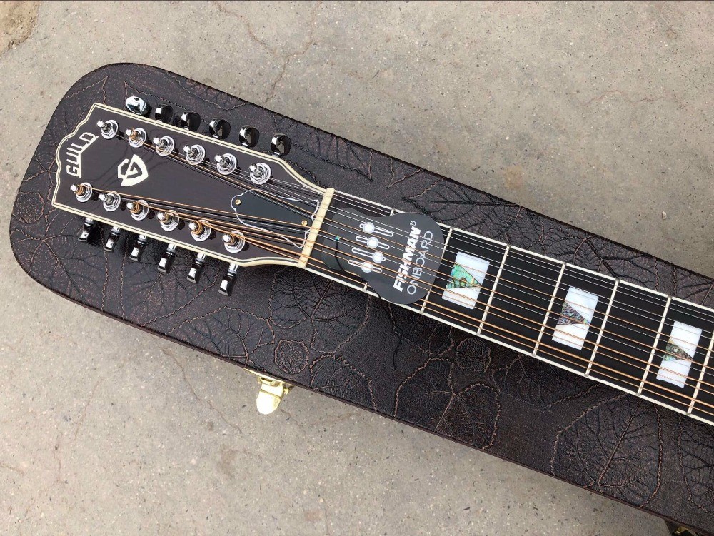 Top quality solid top custom guild jumbo 12 strings gloss finishing acoustic electric guitar 12 string guitar