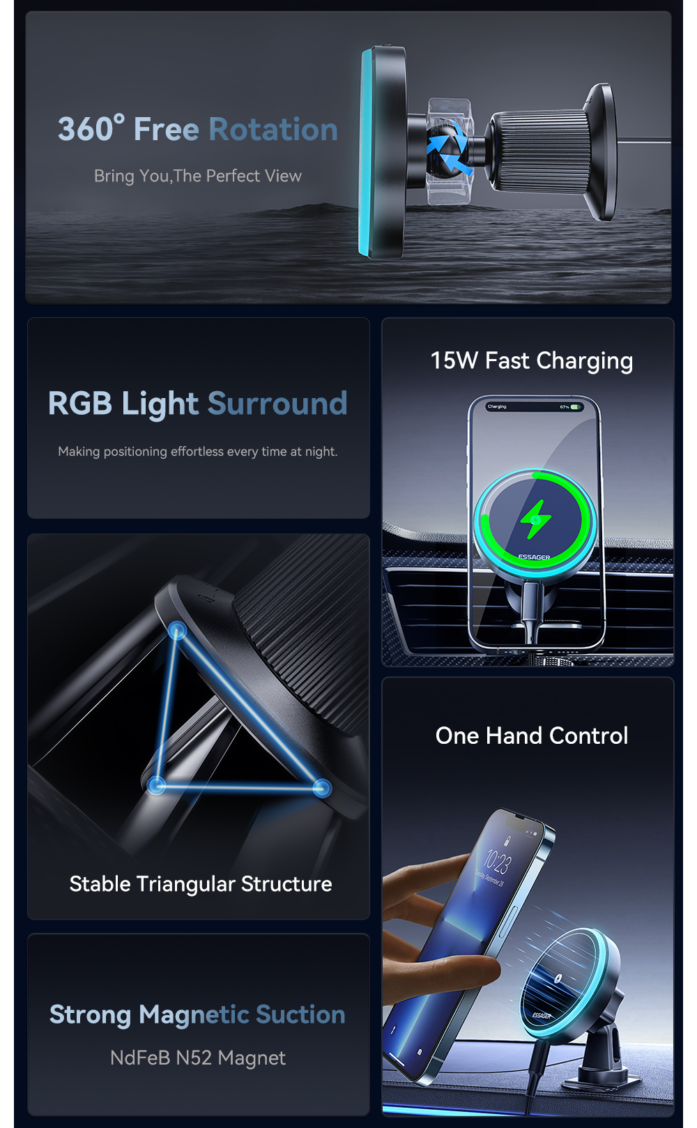 ESSAGER T1 Series Hands Free Car Vent Car Mount Phone Holder