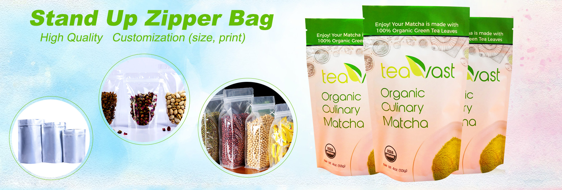 Custom Size Aluminum Stand Up Snack Package Bags For Rolled Oats