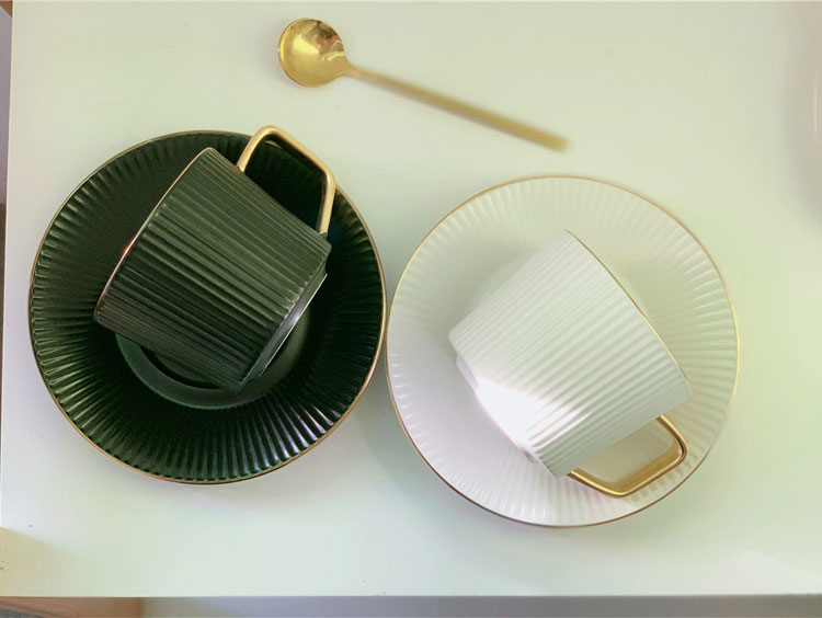 European Style Striped Ceramic Coffee Cup Afternoon Tea Set With Spoon And Saucer ceramic coffee tea cups saucers set