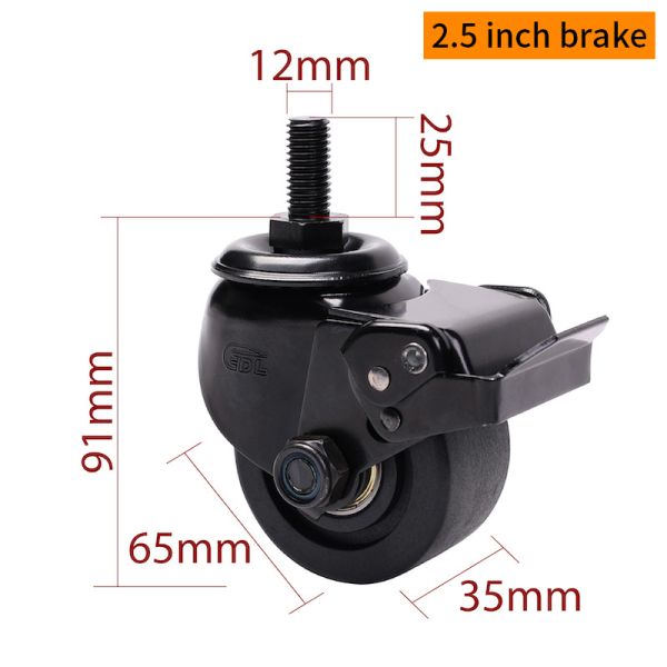Quality EDL 2.5 Inch Threaded Equipment Moving Casters With Brake M4125S-16 300Kg Road for sale