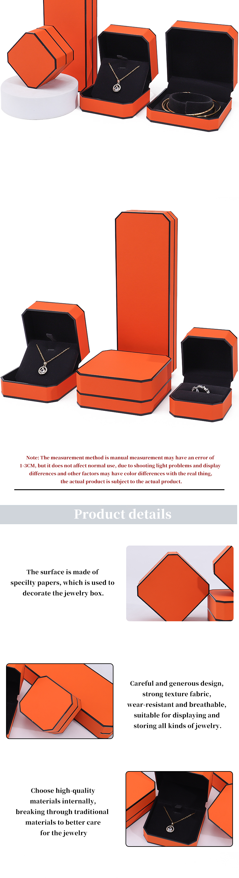 Octagonal Orange Black Border PU Leather Jewelry Box Set for Luxury Packaging