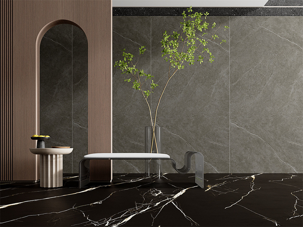 Grey Matt 1600x3200mm Glazed Porcelain Sintered Stone Slab And Antibacterial Indoor Tiles For Office Design