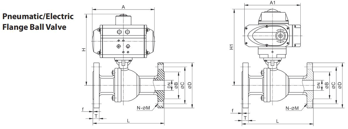 4'' Pneumatic Actuated Flange Ball Valve Stainless Steel 304