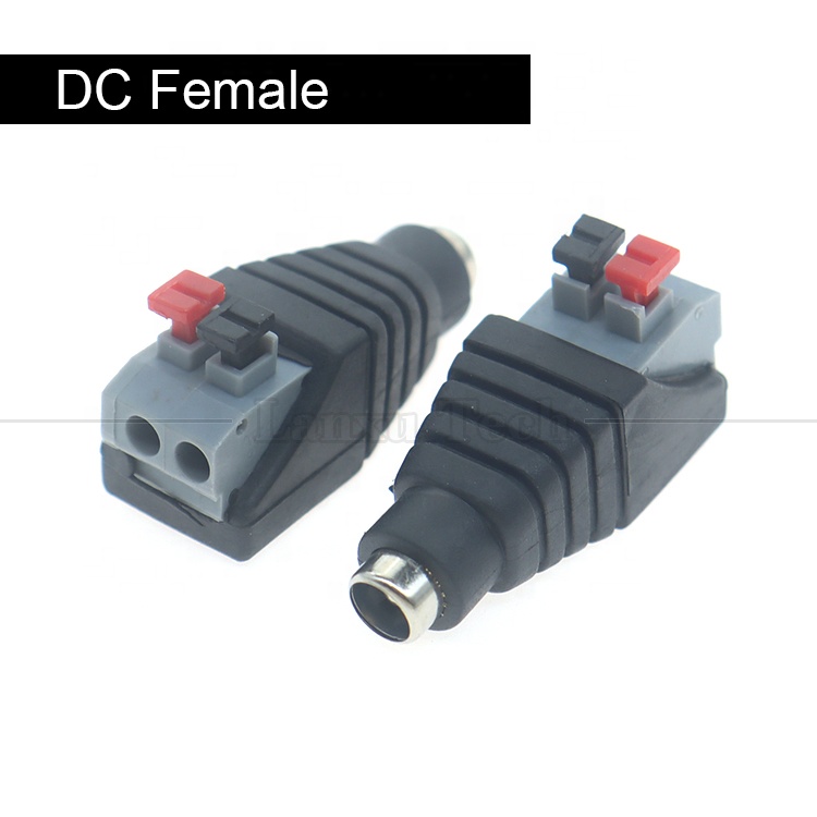 Solderless Press Button DC 5.5*2.1mm Male Female Barrel Jack to 2p Wire Cable Connector for LED Strip Camera