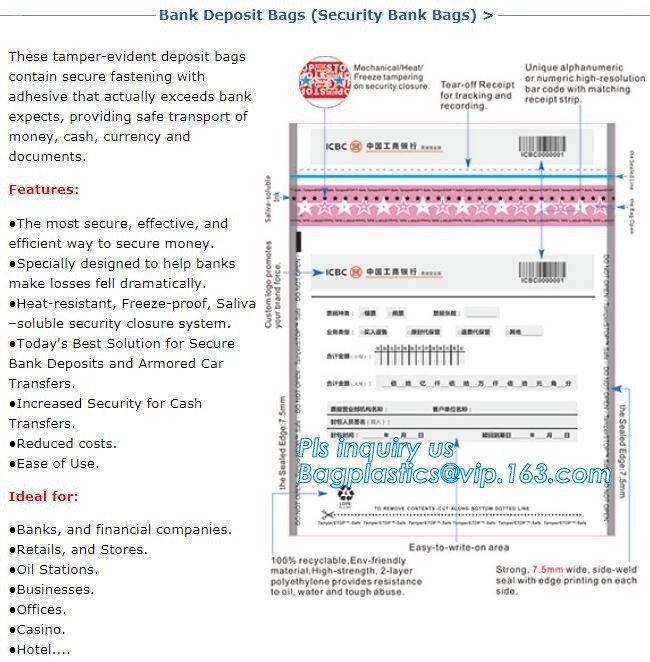 Document safe tamper proof bank deposit bag, Steb Plastic Money Pe Bank Deposit Coin Security Pouch Bags With Seal For C