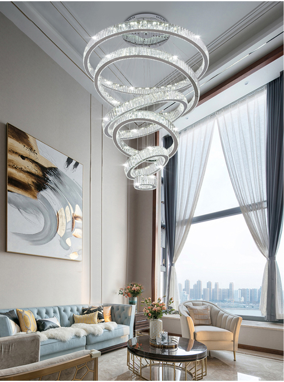 Luxury Staircase Crystal Chandelier Large Modern Rings silver chandeliers(WH-NC-49)