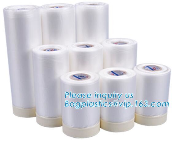 Disposable PE pre-taped self static cling masking film, Cover mask plastic drop film PE protection film with tape, BAGEA