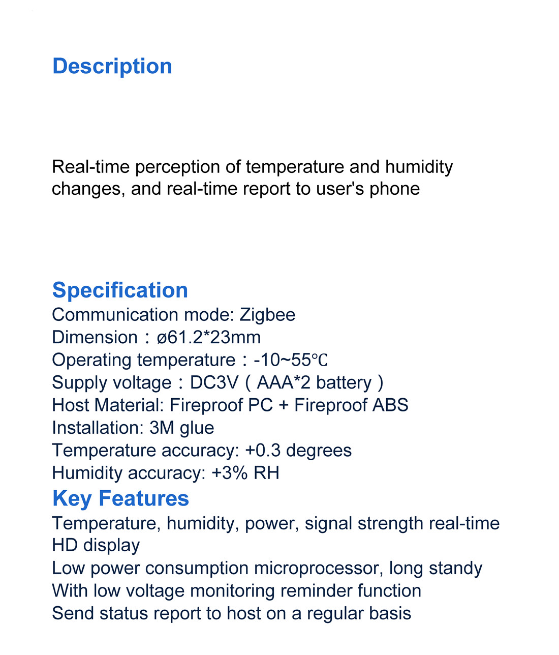 Zigbee Temperature Humidity Sensor(SS-TE100)