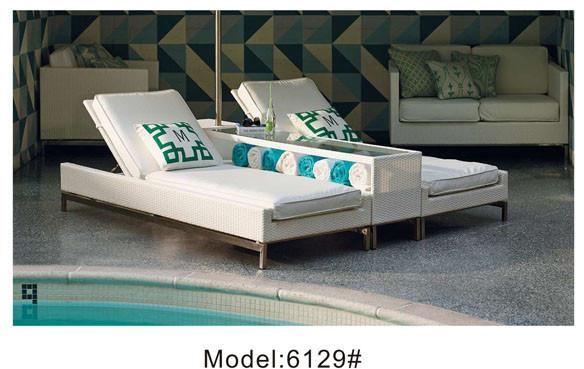 2pcs rattan poolside sunbed with umbrella holder & drink table 2 person wicker