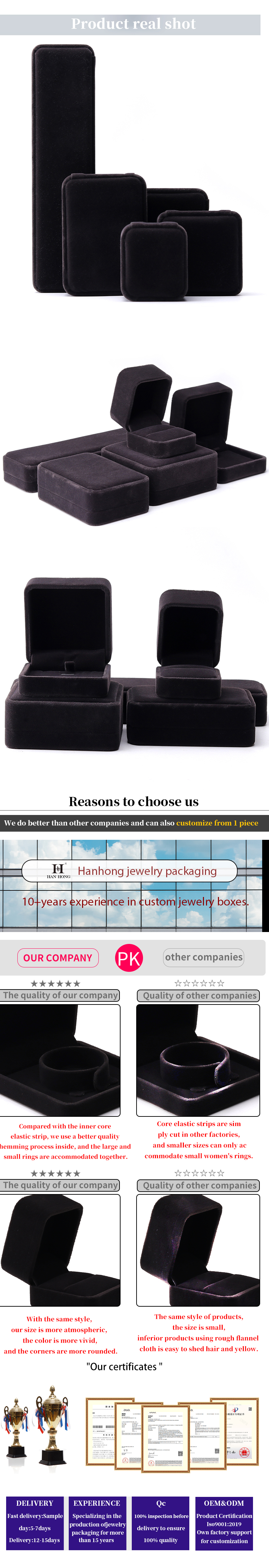 Custom Logo Printing Jewelry Ring Box in Square Shape Handmade with Dark Gray Velvet