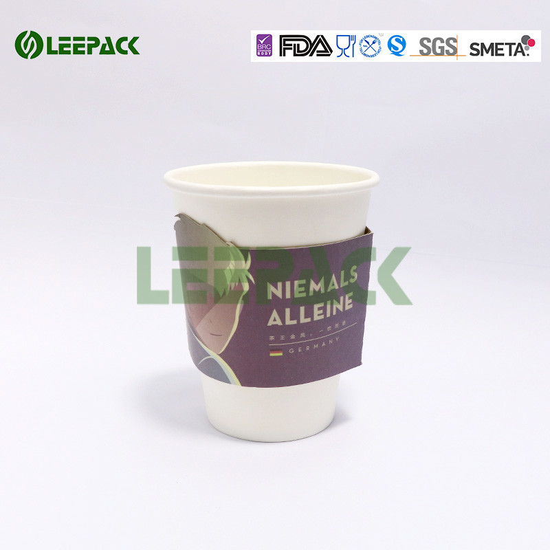 8oz To 20oz Single Wall Paper Cups , White Coffee Paper Cup With Lid And Sleeve