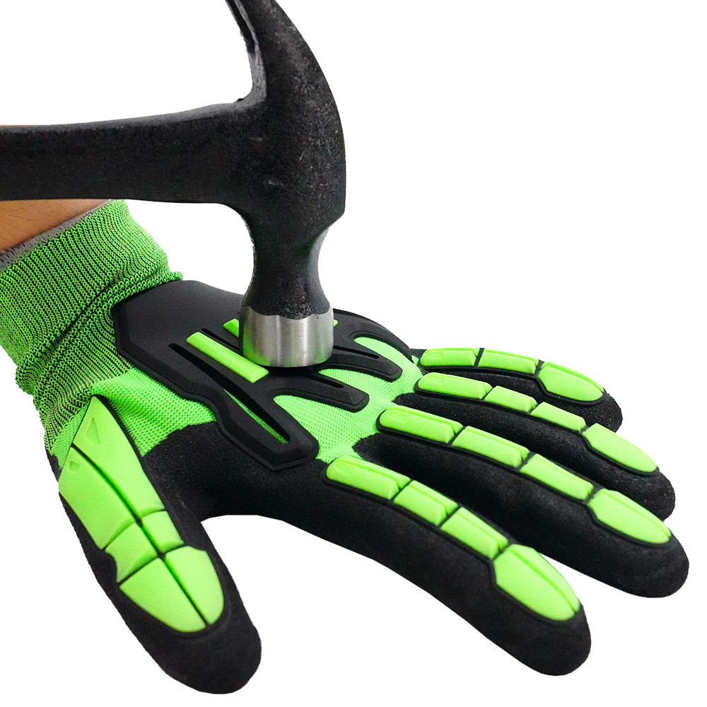 Anti Collision TPR Impact Safety Gloves Green Nylon Anti Slip Nitrile Coated Gloves