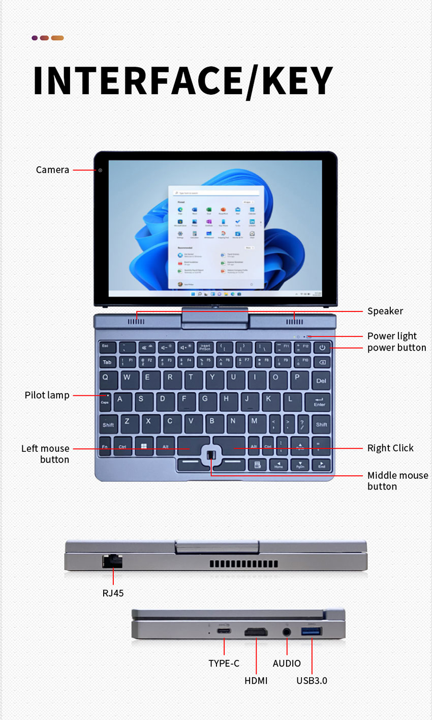 Private Mold 8 Inch Silver Touch Screen Mini Laptop N100 12GB RAM 1TB SSD for Business