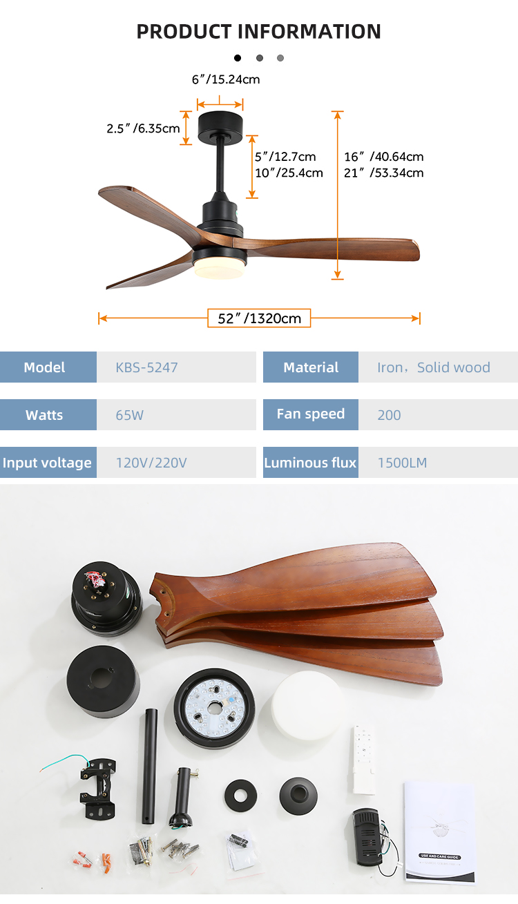 4100K 3 Blade Wood Ceiling Fan Light