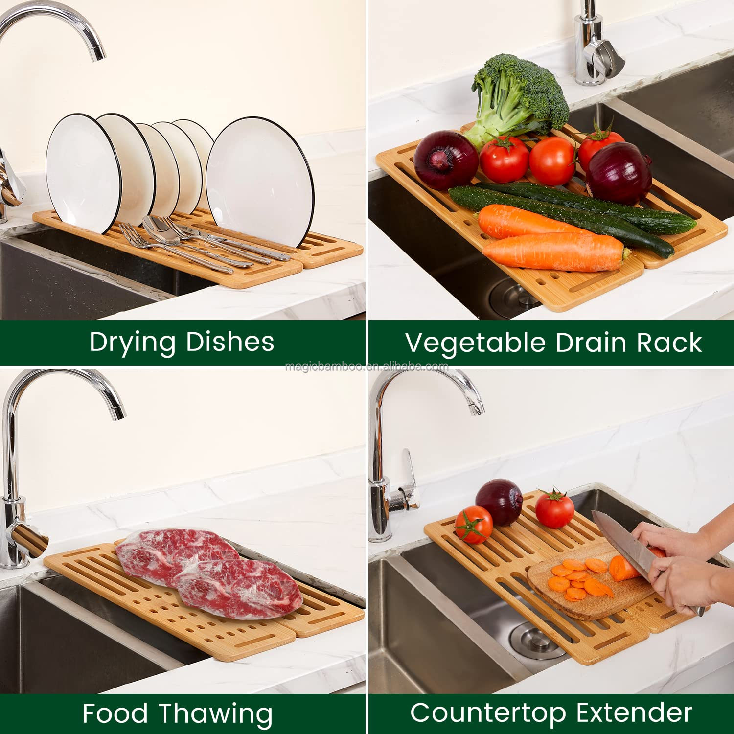 Indoor Household Kitchen Holders Dish Furniture Organizer Storage Rack Made of Bamboo