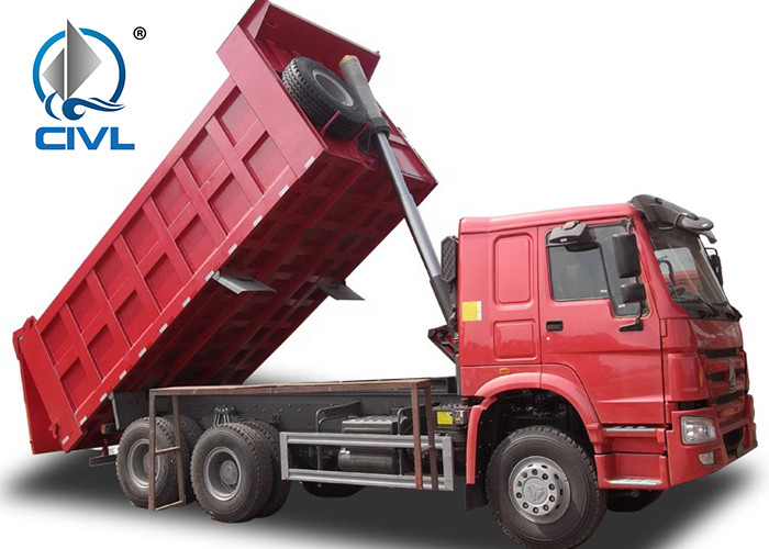 Red Color LHD 6X4 Tipper Dump Truck Euro 2 336HP Engine HYVA Front Lifting