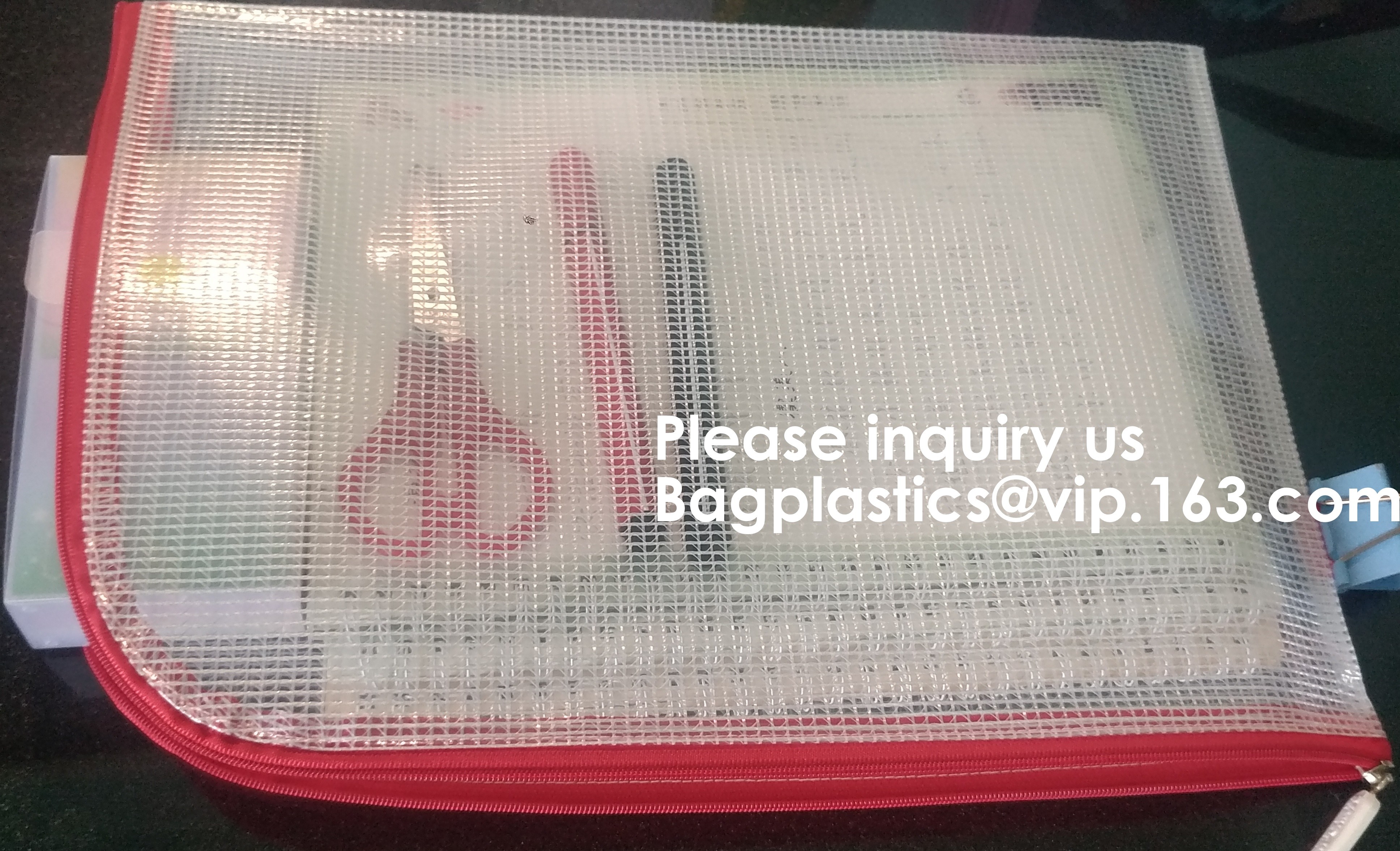 PVC A4/A5/A3 Waterproof Mesh Transparent Zipper File Folder Bag,A4 Double Zipper Mesh File Storage Bag With Color