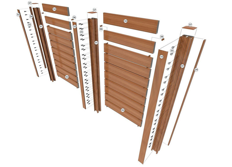 Horizontal 6082 T6 Aluminum Square Profile Wood Grain Slat Fencing Panel For Home Garden