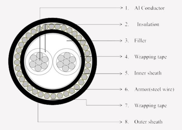 2 Core Low Voltage Cable Stranding Circular Conductor Steel Wire Armoured Xlpe