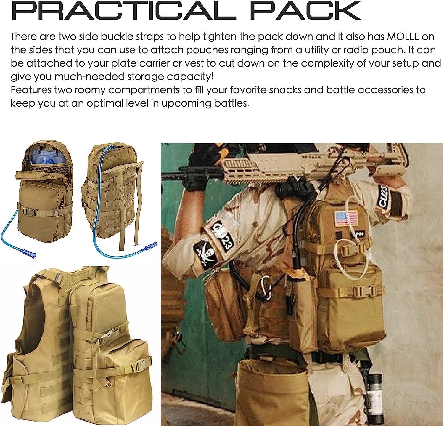 Tactical Hydration Pack Nylon, Molle Hydration Carrier Bag Water Reservoir Bag for Tactical Backpack Plate Carrier