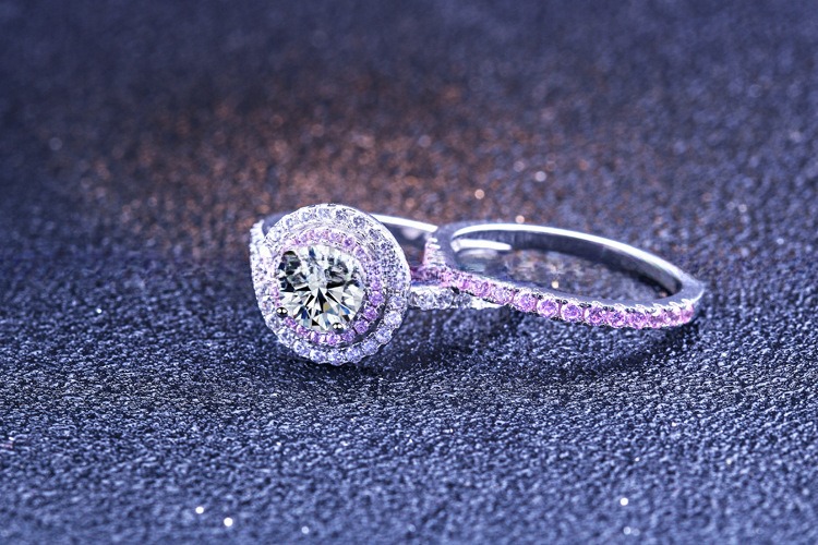 925 Sterling Silver Bridal Ring Sets Round Cut CZ Engagement Wedding Rings For Her
