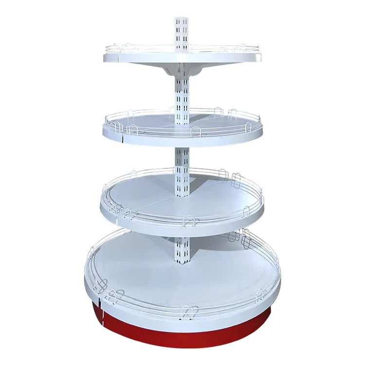 White Round Store Display Shelves Gondola Cosmetics Supermarket Display Rack