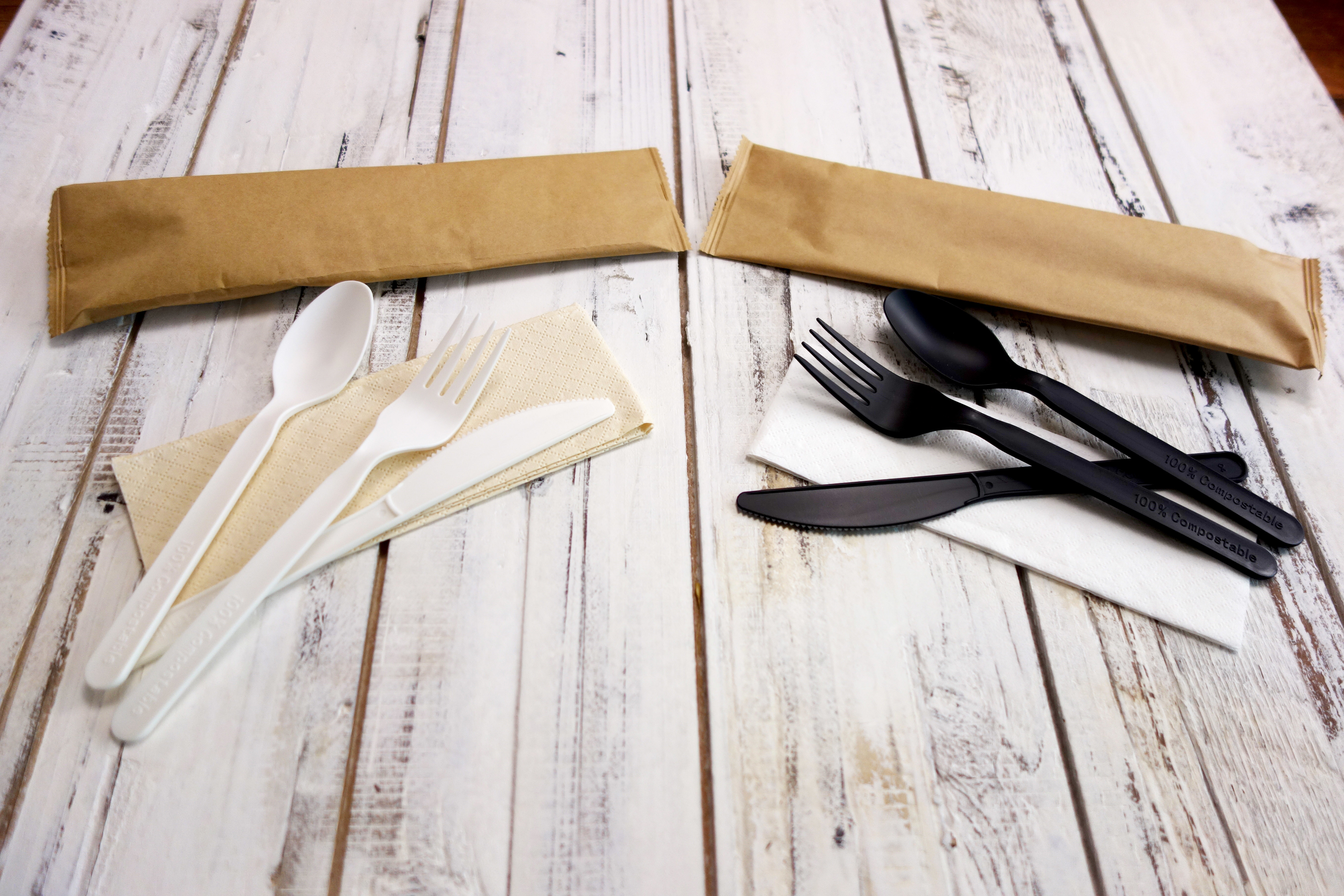 Custom Size CPLA Biodegradable Disposable Cutlery Set Individually Packaged Fork Spoon Knife Compostable