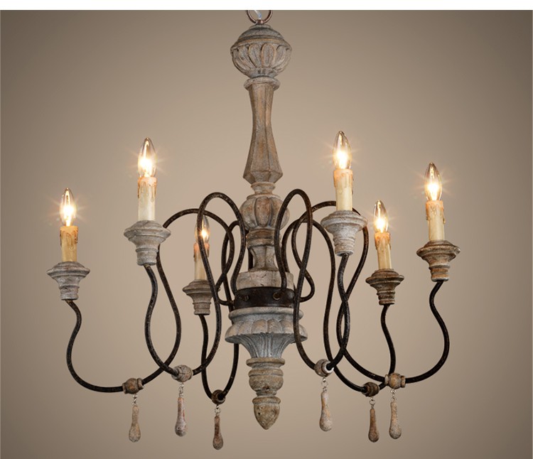 Mango wood chandelier Classic wooden and iron chandelier (WH-CI-31)