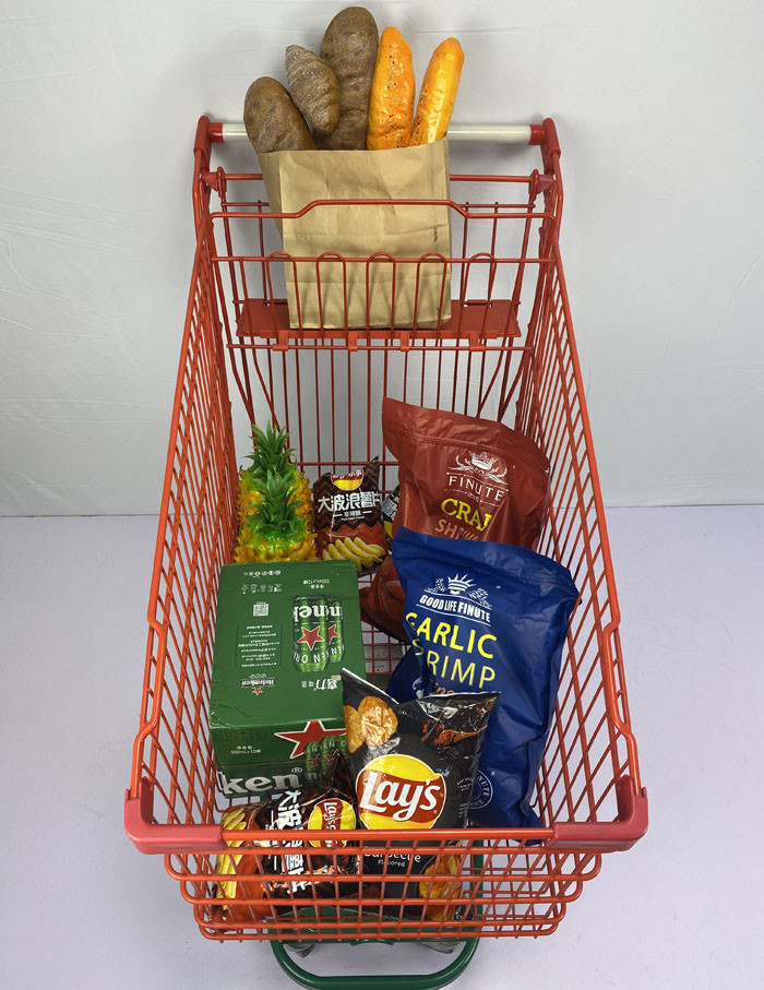 210L German Type Warehouse Shopping Trolley Cart Red And Green With 5 Inch PU Wheels